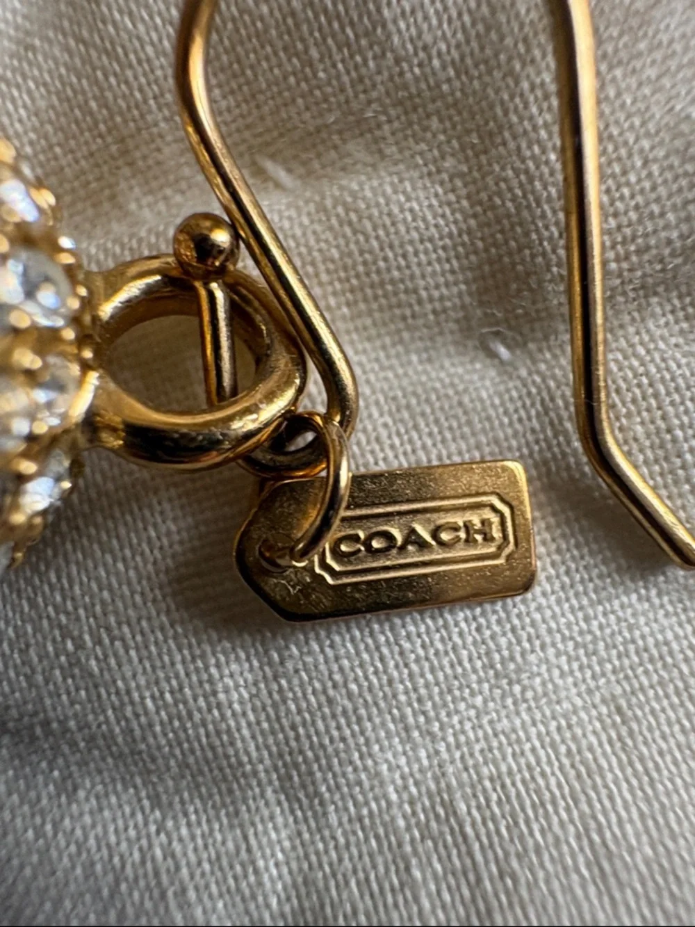 New Listing Coach Gold Crystal Pavé Sphere Drop Earrings - Picture 2 of 3